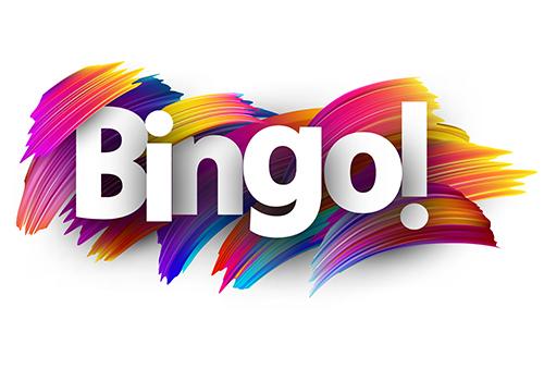 "Bingo" with colorful brush strokes